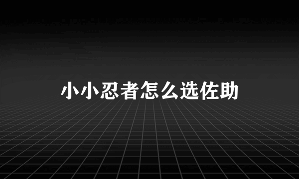 小小忍者怎么选佐助