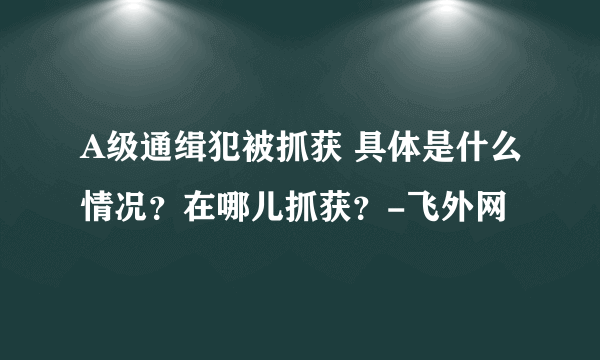 A级通缉犯被抓获 具体是什么情况？在哪儿抓获？-飞外网