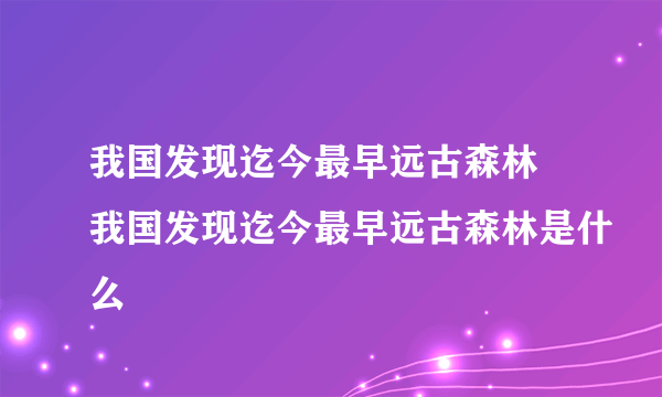 我国发现迄今最早远古森林 我国发现迄今最早远古森林是什么