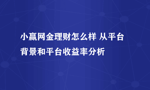 小赢网金理财怎么样 从平台背景和平台收益率分析