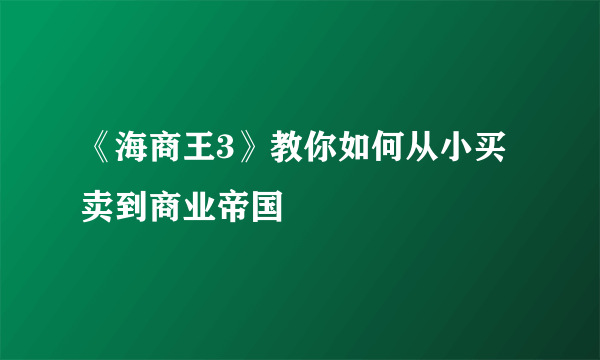 《海商王3》教你如何从小买卖到商业帝国