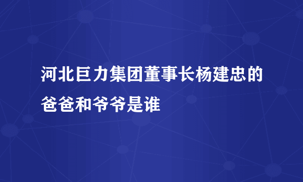 河北巨力集团董事长杨建忠的爸爸和爷爷是谁