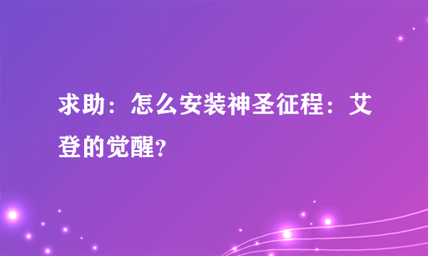 求助：怎么安装神圣征程：艾登的觉醒？