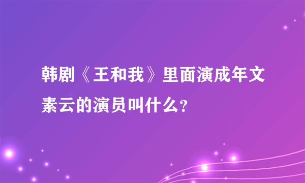 韩剧《王和我》里面演成年文素云的演员叫什么？