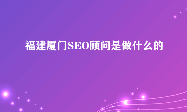 福建厦门SEO顾问是做什么的