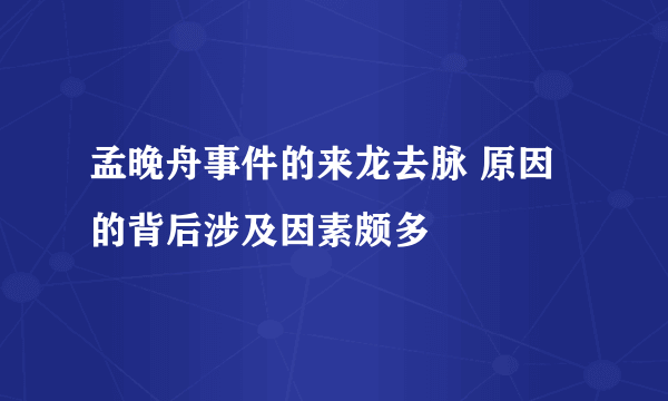 孟晚舟事件的来龙去脉 原因的背后涉及因素颇多