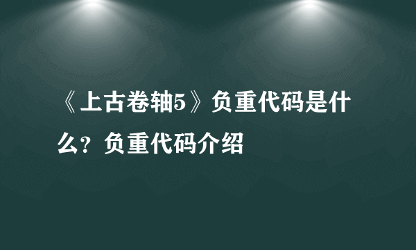 《上古卷轴5》负重代码是什么？负重代码介绍