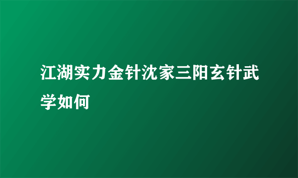 江湖实力金针沈家三阳玄针武学如何