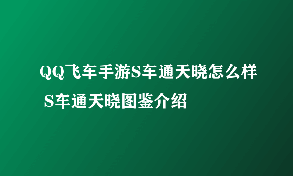 QQ飞车手游S车通天晓怎么样 S车通天晓图鉴介绍