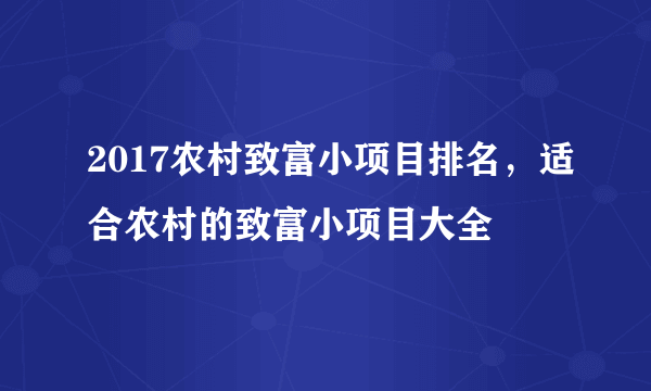 2017农村致富小项目排名，适合农村的致富小项目大全