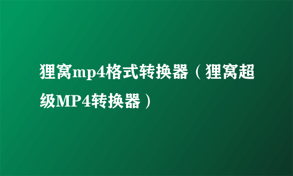 狸窝mp4格式转换器（狸窝超级MP4转换器）