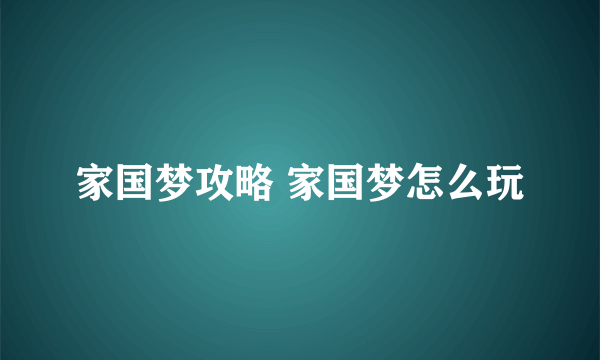 家国梦攻略 家国梦怎么玩