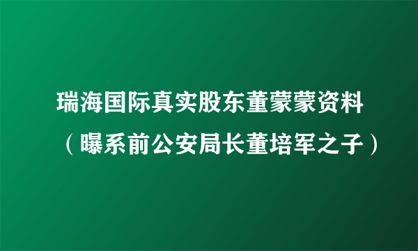 瑞海国际真实股东董蒙蒙资料（曝系前公安局长董培军之子）