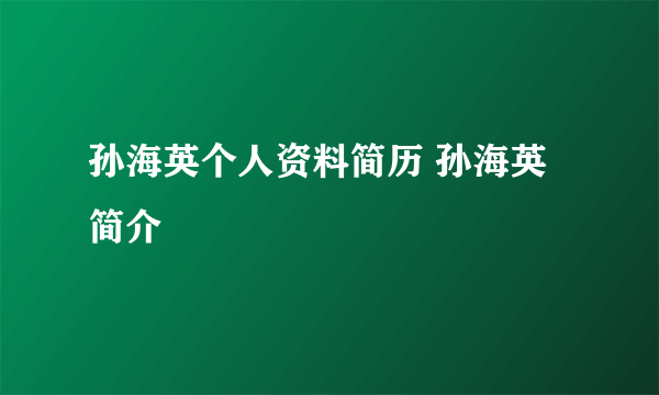 孙海英个人资料简历 孙海英简介