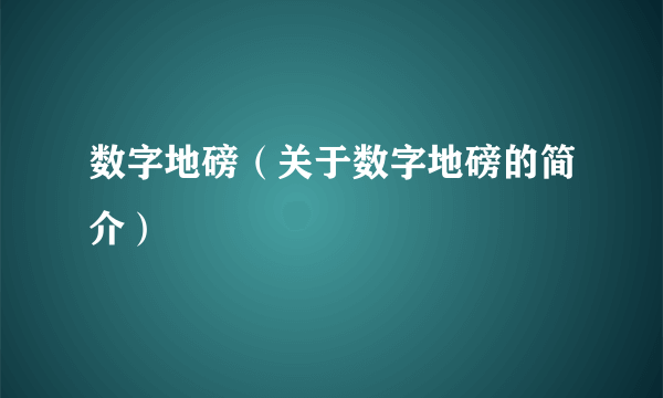 数字地磅（关于数字地磅的简介）