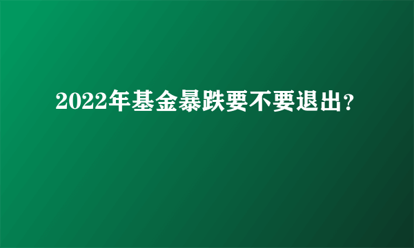 2022年基金暴跌要不要退出？