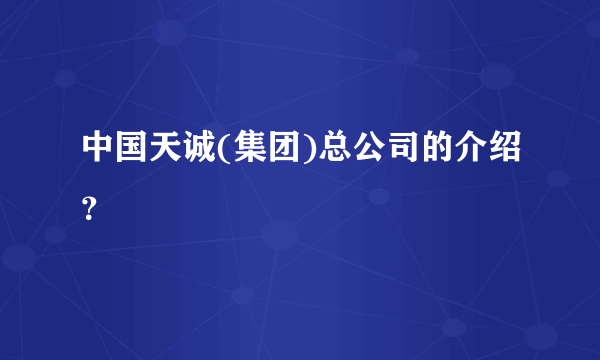 中国天诚(集团)总公司的介绍？