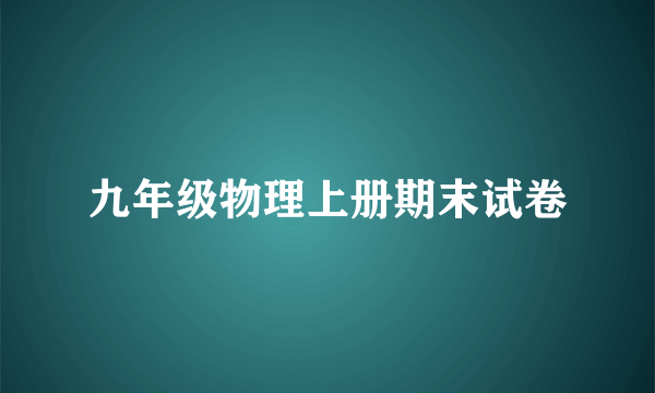 九年级物理上册期末试卷