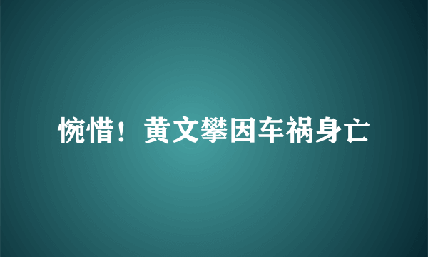 惋惜！黄文攀因车祸身亡