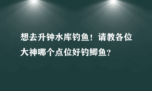 想去升钟水库钓鱼！请教各位大神哪个点位好钓鲫鱼？