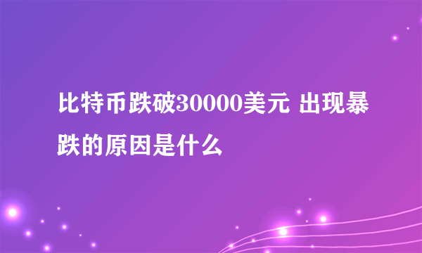 比特币跌破30000美元 出现暴跌的原因是什么