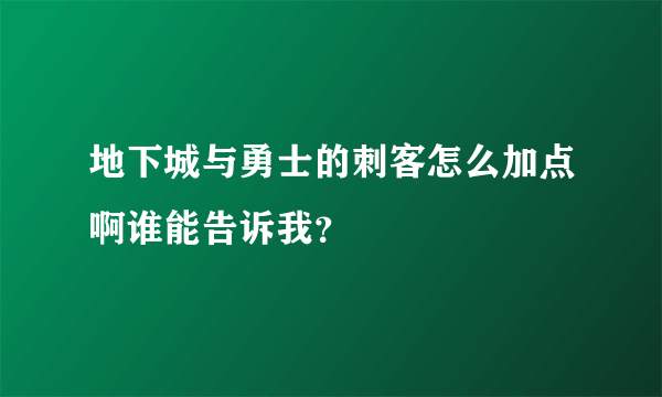 地下城与勇士的刺客怎么加点啊谁能告诉我？