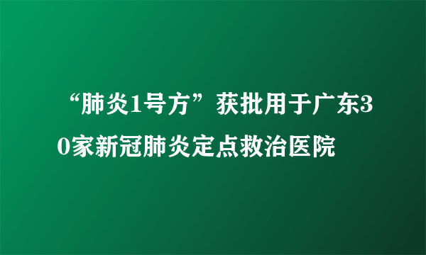 “肺炎1号方”获批用于广东30家新冠肺炎定点救治医院