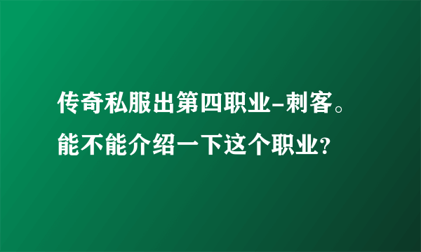 传奇私服出第四职业-刺客。能不能介绍一下这个职业？