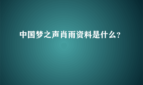 中国梦之声肖雨资料是什么？