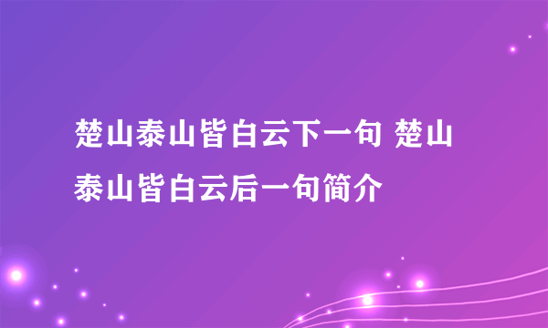 楚山泰山皆白云下一句 楚山泰山皆白云后一句简介