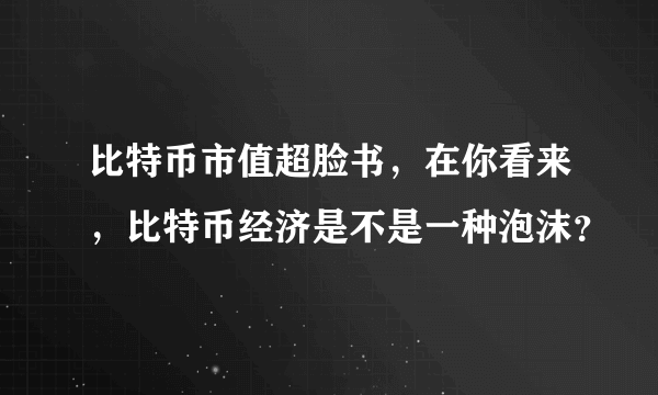 比特币市值超脸书，在你看来，比特币经济是不是一种泡沫？