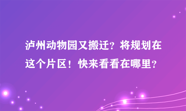 泸州动物园又搬迁？将规划在这个片区！快来看看在哪里？