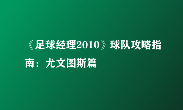 《足球经理2010》球队攻略指南：尤文图斯篇