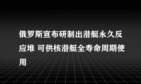 俄罗斯宣布研制出潜艇永久反应堆 可供核潜艇全寿命周期使用