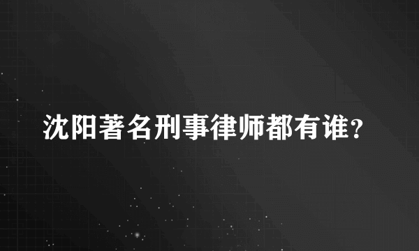 沈阳著名刑事律师都有谁？