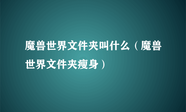 魔兽世界文件夹叫什么（魔兽世界文件夹瘦身）