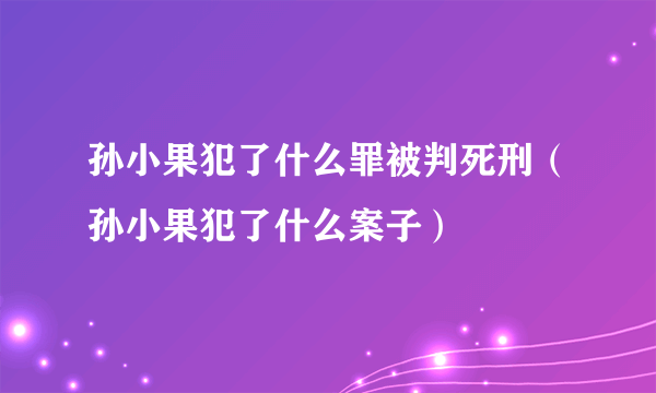 孙小果犯了什么罪被判死刑（孙小果犯了什么案子）