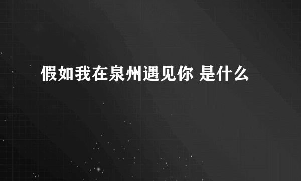 假如我在泉州遇见你 是什么