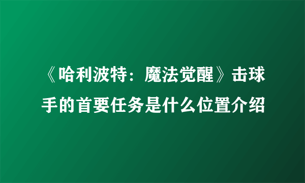 《哈利波特：魔法觉醒》击球手的首要任务是什么位置介绍