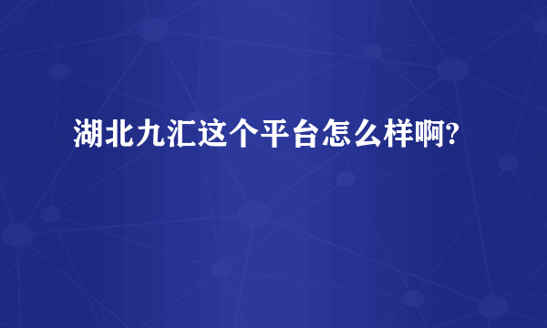 湖北九汇这个平台怎么样啊?