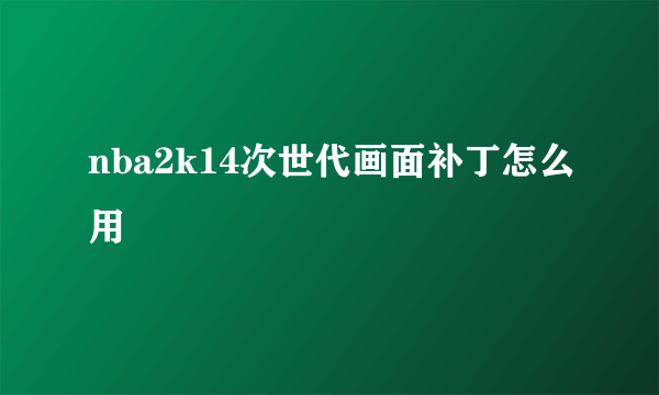 nba2k14次世代画面补丁怎么用